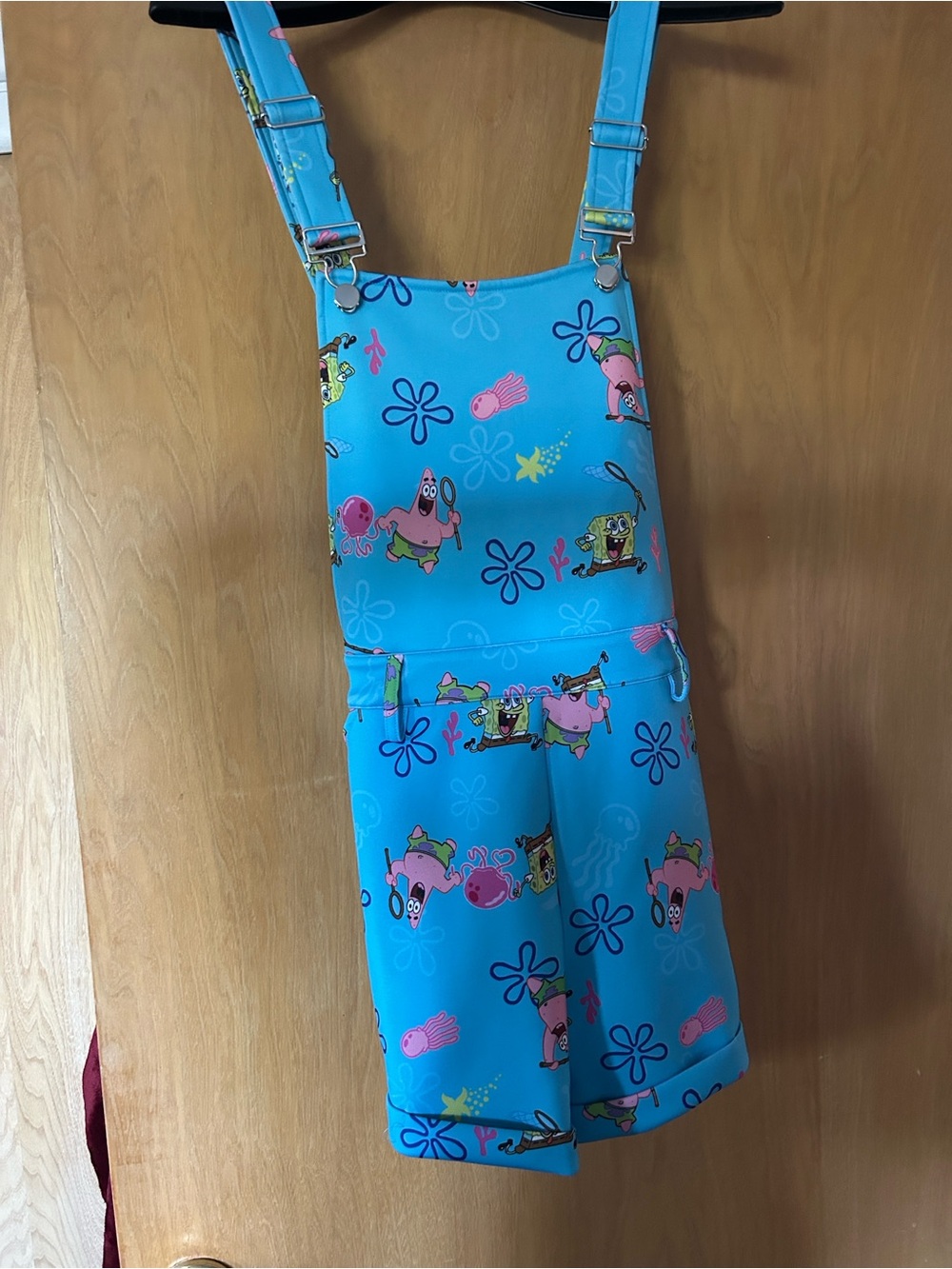 SpongeBob Squarepants Blue Short Overalls with Patrick & SpongeBob Print - Picture 2 of 7